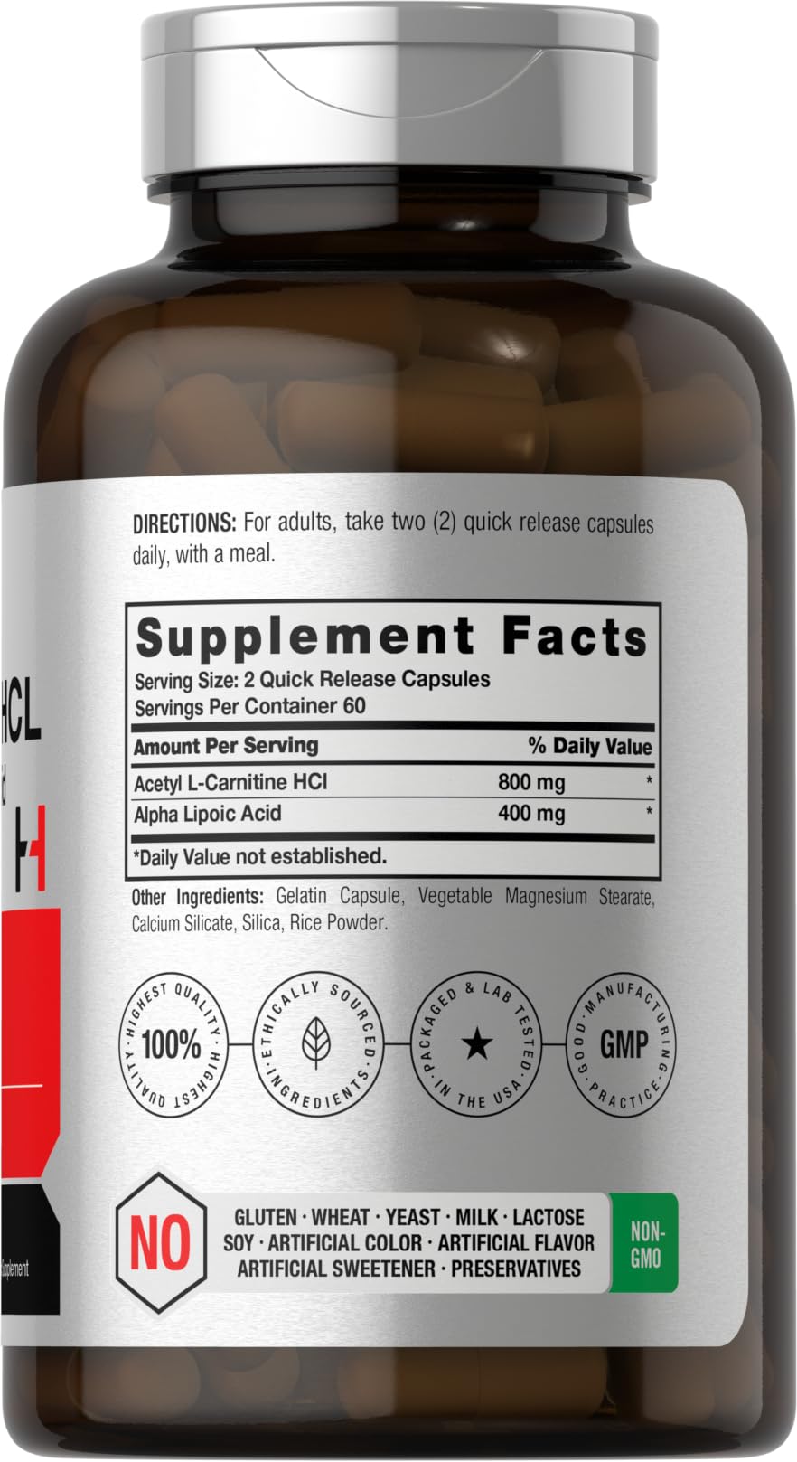 Amazon.com: Horbäach Acetil L carnitina HCL y ácido alfa lipoico 1200 mg |  120 cápsulas | Complejo ALC ALA