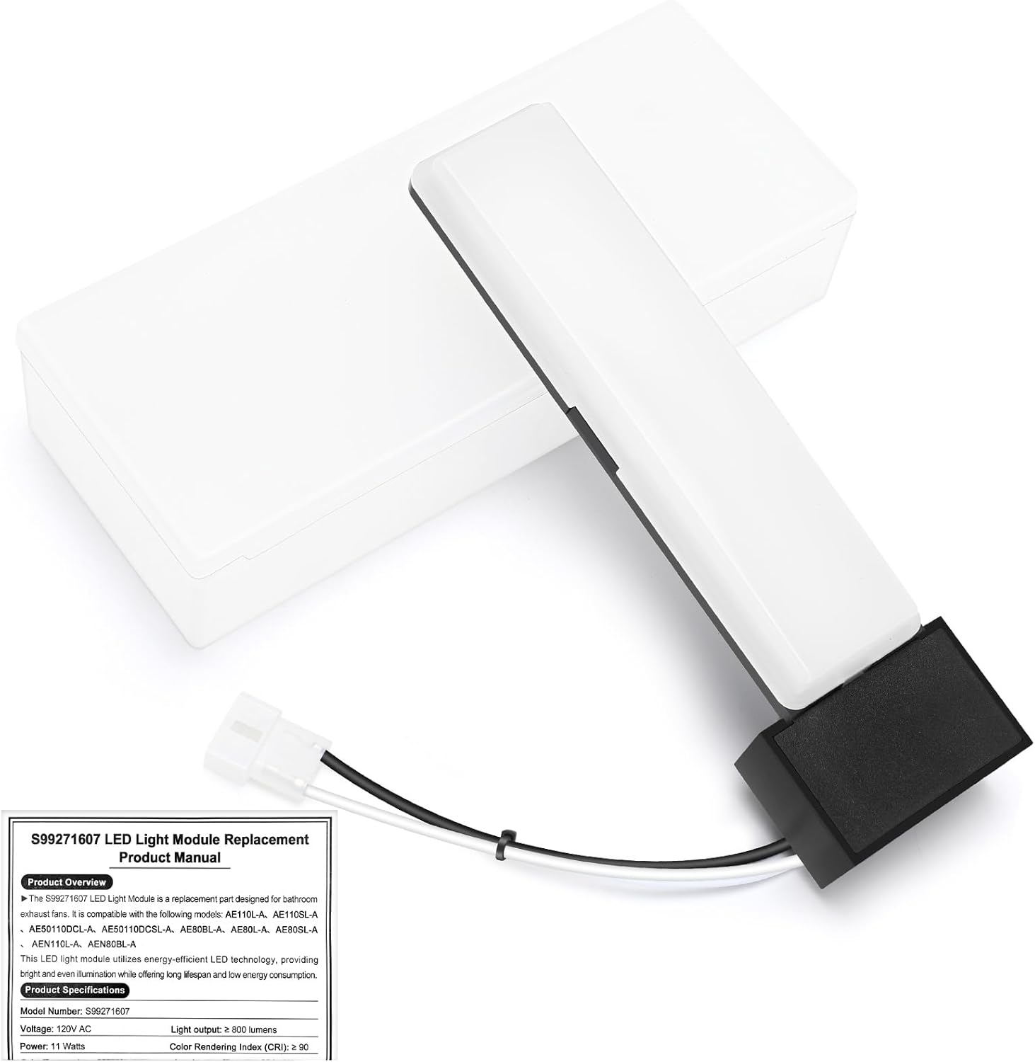 LED Light Module for Bathroom Fan - 25K Hrs Long-Lasting, Compatible with AE80L-A, AE80SL-A, AE80BL-A, AEN80BL-A, AE110L-A, AEN110L-A, AE110SL-A, AERN110L-B, AE50110DCL-A, OEM Part S99271607