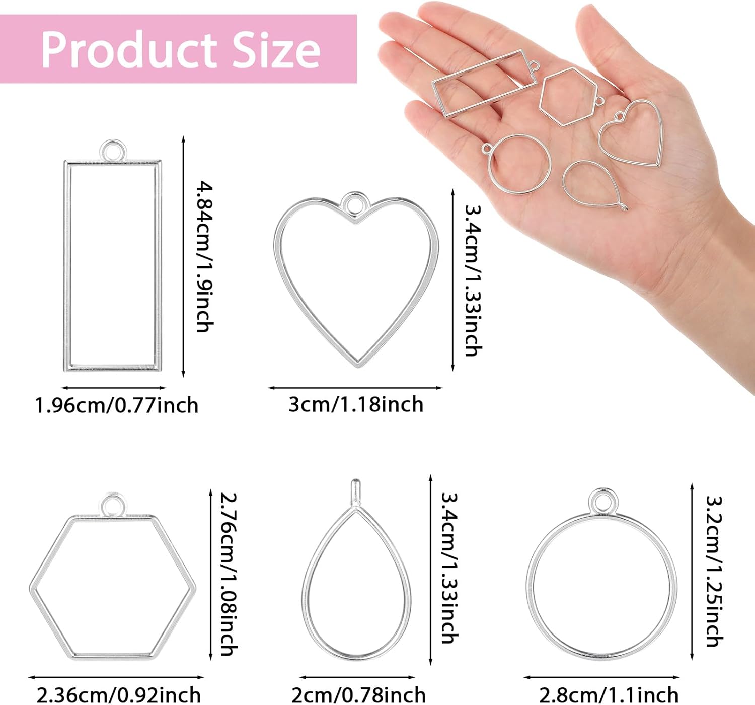 Open Bezels, 30Pcs Alloy Bezels for Resin Jewelry Making, Open Back Bezel Pendants, Geometric Hollow Frame Pendant for DIY Necklace, Bracelet, Earrings (Silver) - Image 2