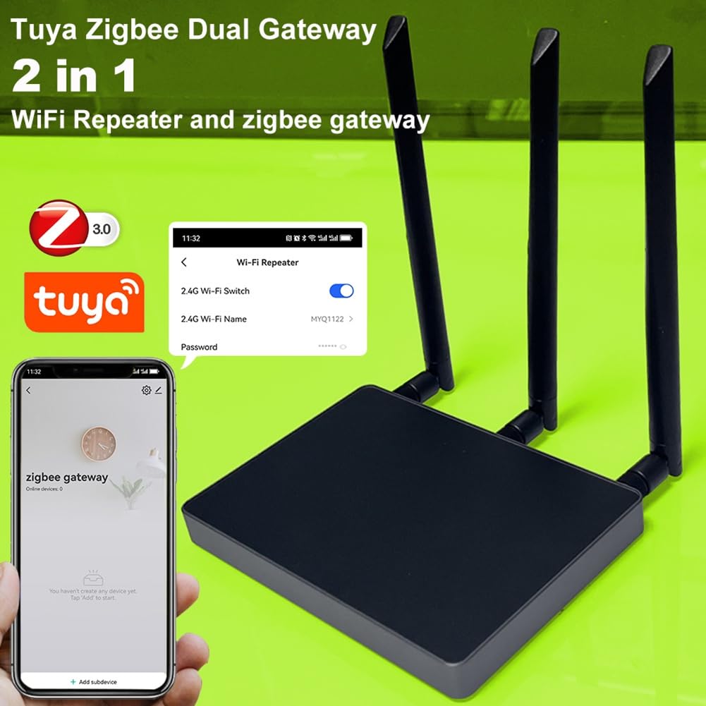 Hub Tuya Zigbee 3.0 con Doble Puerta de Enlace y Repetidor WiFi, Señal Mejorada, Fallo Inteligente para, Casa Grande, Villa, Hotel, Enchufe de la UE