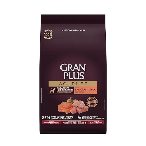 Granplus Ração Granplus Gourmet Para Cães Adultos De Porte Medio E Grande Sabor Salmao E F...