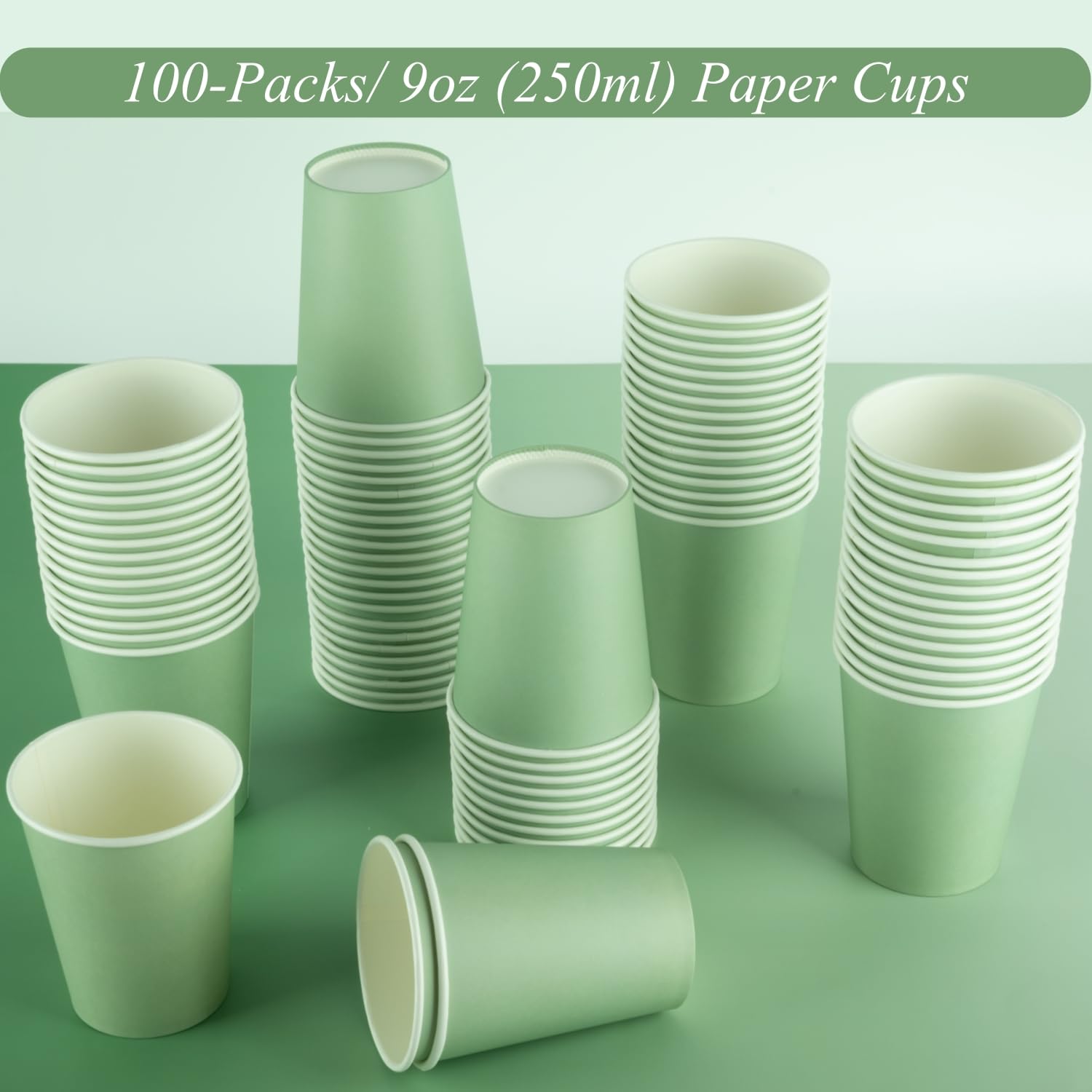 CEILIWEN Confezione da 100 bicchieri di carta verde salvia da 250 ml, bicchieri per feste calde e fredde, ideali per addio al nubilato, matrimoni, celebrazioni ed eventi