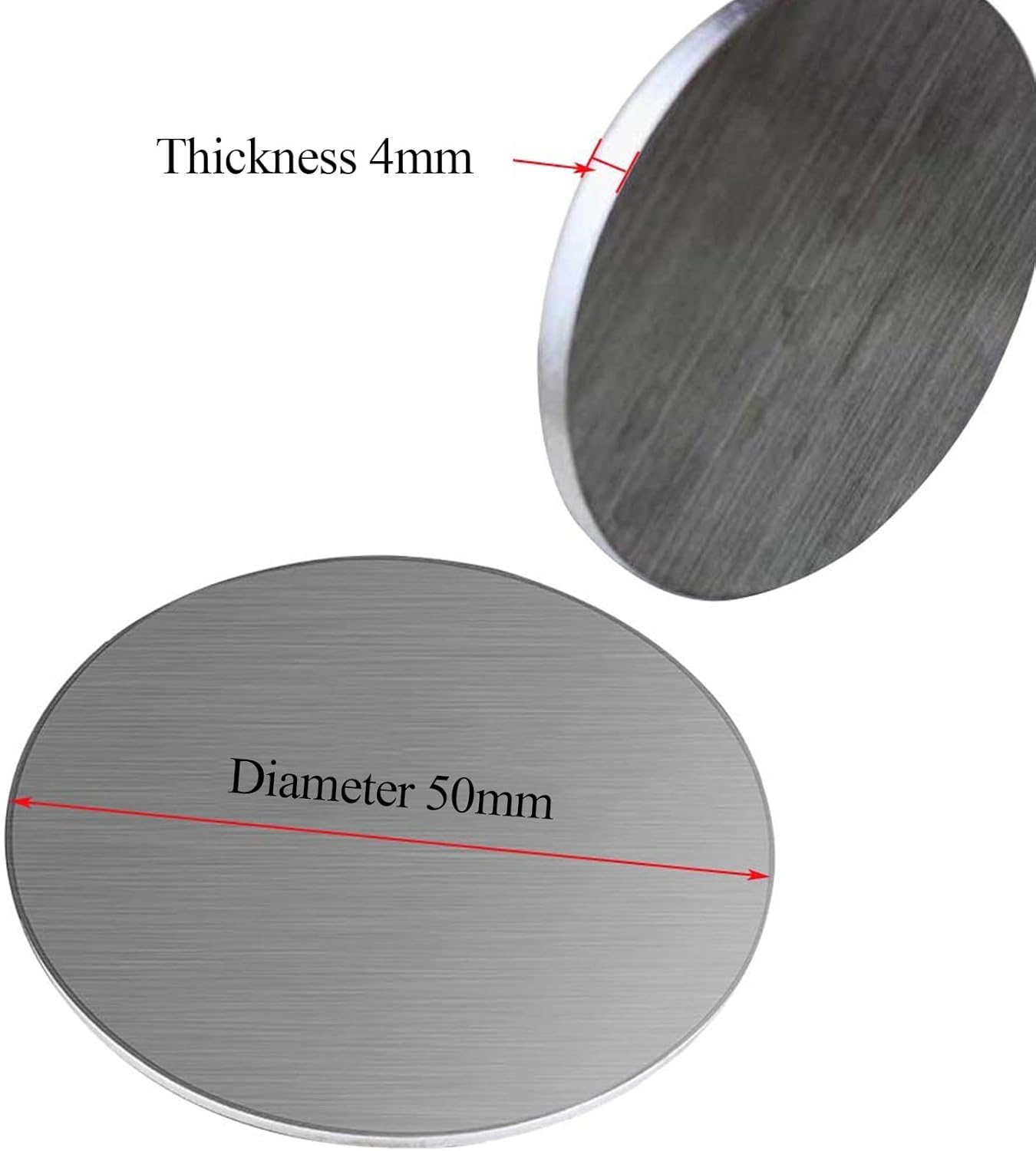 Metal Round Plate, Industrial Round Plate, 304 Stainless Steel Sheet, Thickness 4 mm Diameter 50/100Mm 4 Pcs Metal Material Flat Round Plate(Diameter 50 mm)