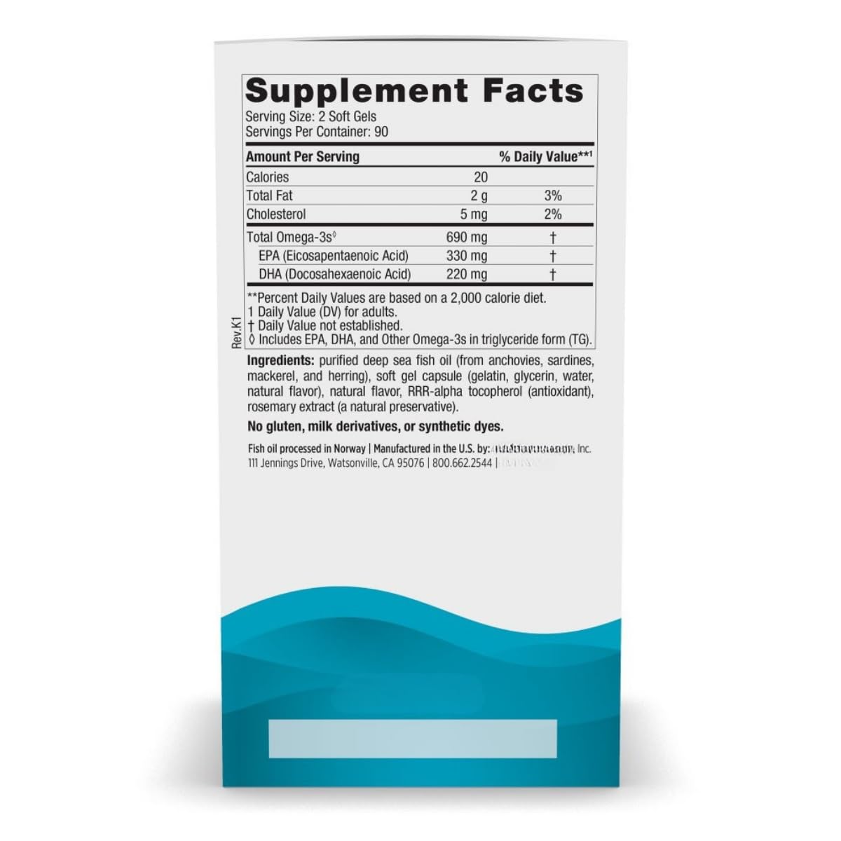 Omega-3 690 mg Softgel, assorbimento superiore, integratore di olio di pesce, aroma di limone, 180 pezzi per bottiglia