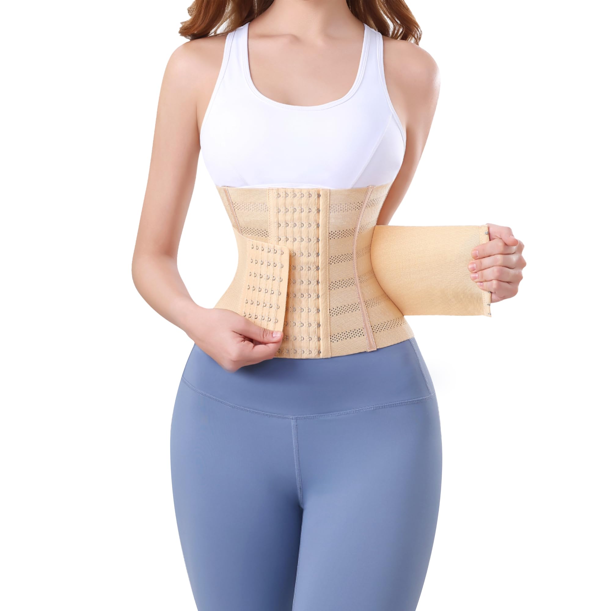 PQWEUU Bauchweggürtel Verstellbarer Waist Trainer für Fitnesstraining Schwitzgürtel für Damen und Herren (Beige, XS)
