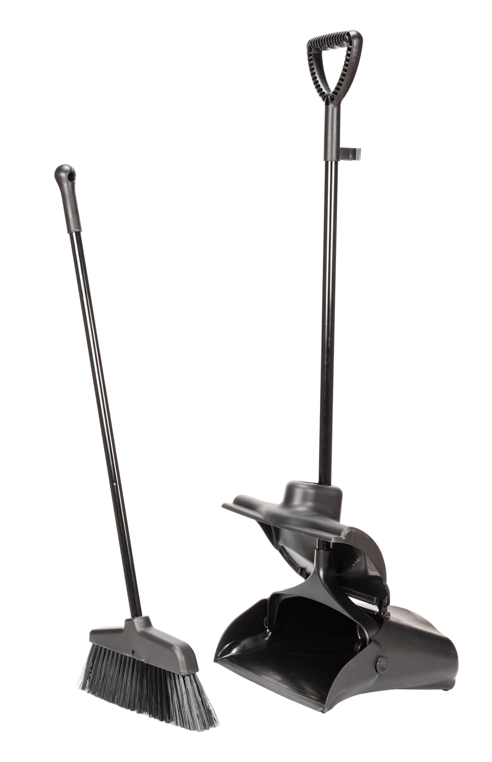 Amtech Heavy-Duty Broom and Dustpan Set, Upright Design with Wheeled Dustpan for Comfortable Cleaning with 70cm Handles