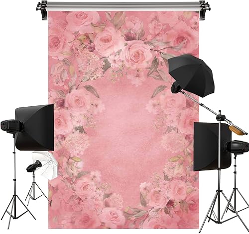 Kate Fondo de textura floral abstracta de 5x7ft1.5x2.2m Rosas rosas para retrato de boda, fondo de estudio fotográfico