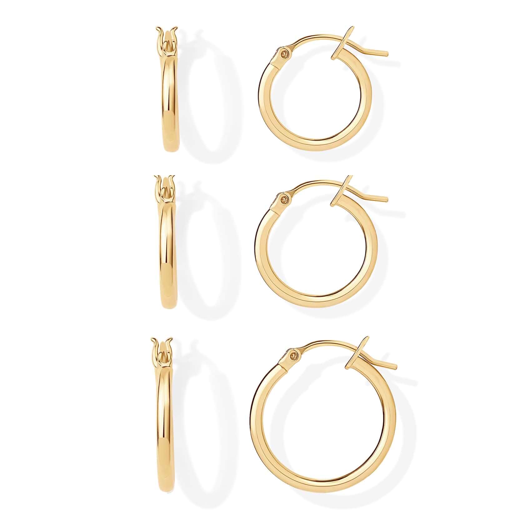 PAVOI 18K Gold Plated Small Hoop Earrings for Women, Earrings Piercing Pack Hypoallergenic Earrings with 925 Sterling Silver Posts, Trendy Geometric Chunky Huggie Hoop Earrings