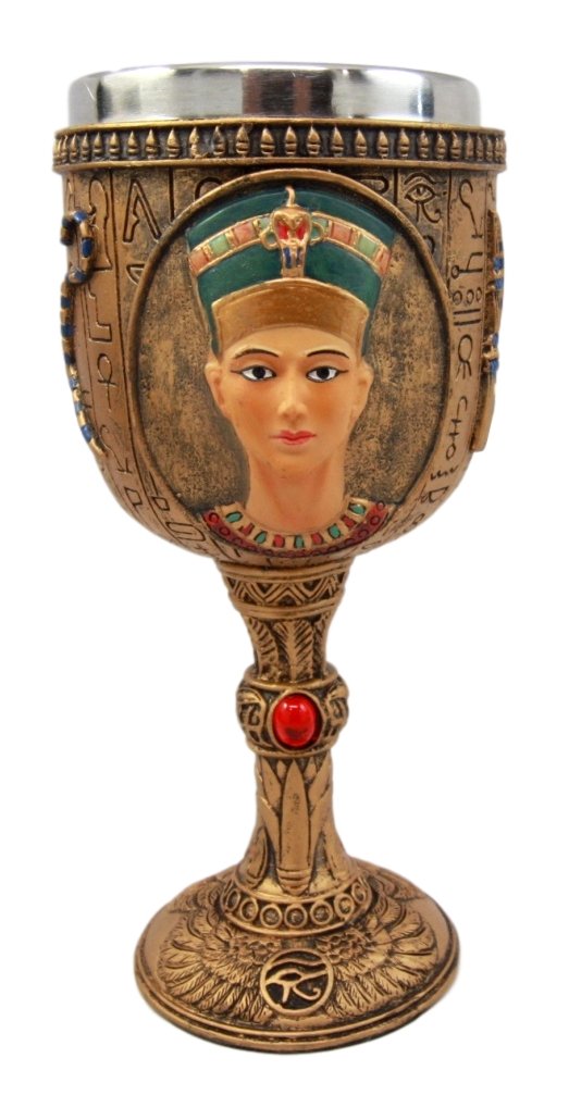 Atlantic Collectibles Ancient Egyptian Pharaoh Queen Nefertiti 6oz Resin Wine Goblet Chalice With Stainless Steel Liner