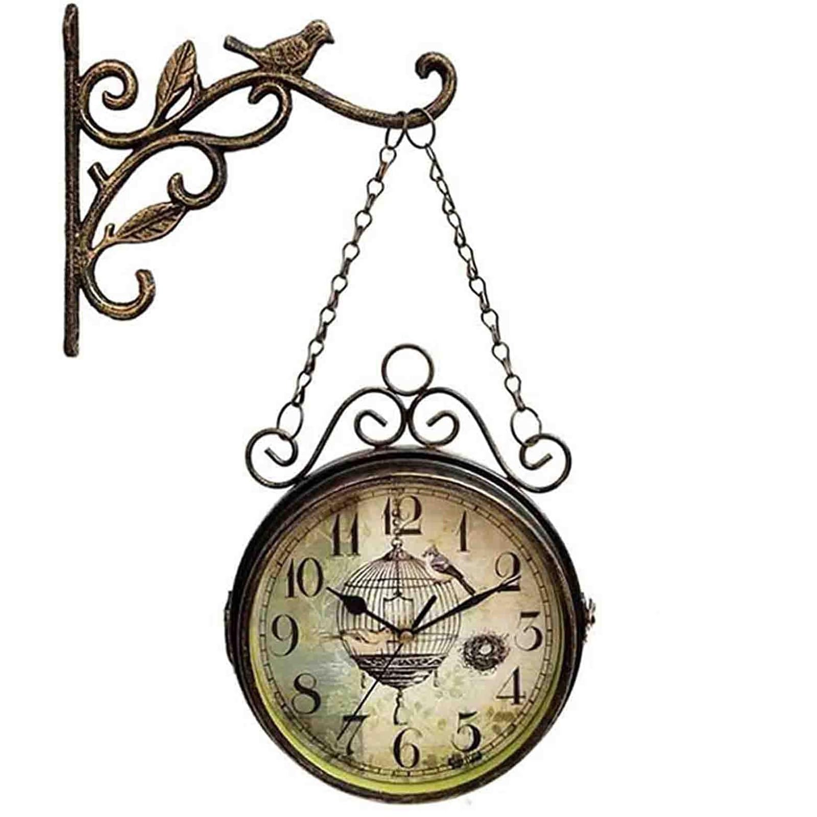Horloge de Jardin Grande Horloge Silencieuse Deux Faces Murale