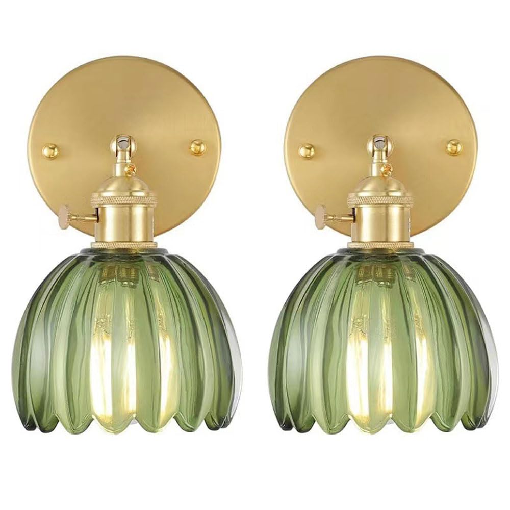 HUAYUSEDF Wall Sconce with Glass Lampshade Lighting Modern E27 Lamp Green Nordic Background Lamps Adjustable Bedroom Bedside Mounted Lights Stair Vanity Li(2 Packs)