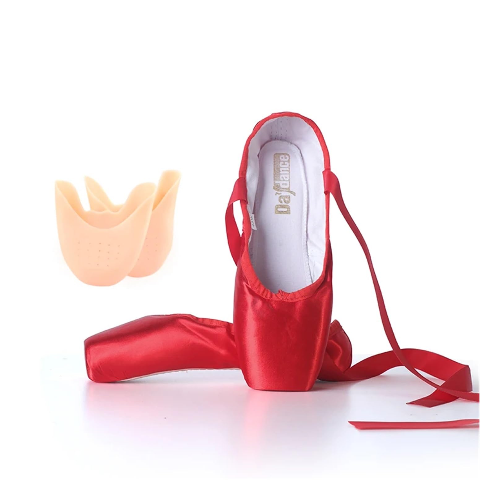 Zapatillas De Ballet Ballet Pointe Shoes,Satin Ballerina Ballet Shoes, Ballet Flats with Silicone Toe Pads and Ribbon for Girls Women(Red,40 (24cm))