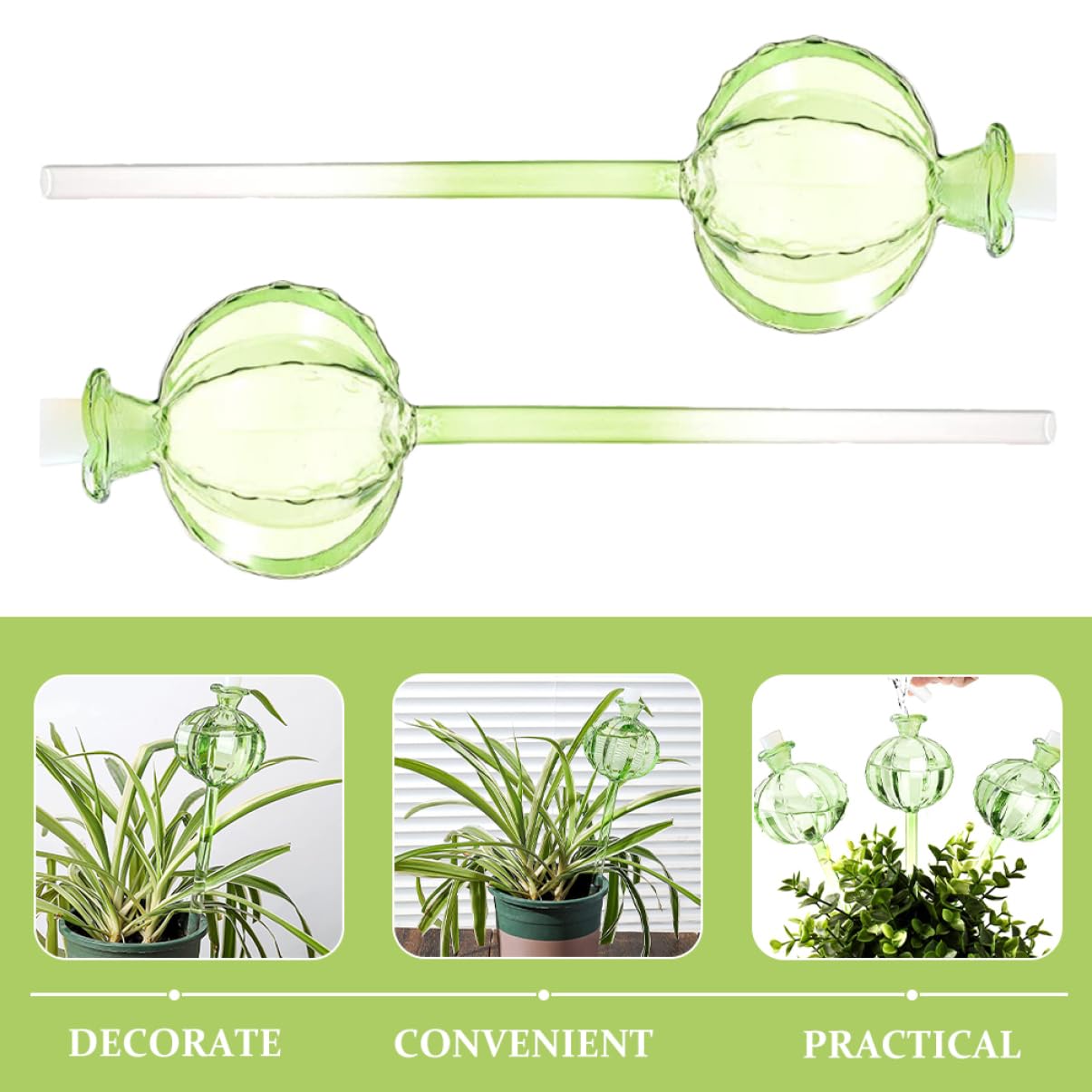 Globe à Fleurs à Arrosage Automatique 4pcs en Verre Borosilicate Vert