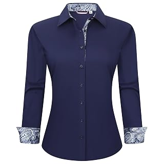 WARHORSEE Womens Cotton Button Down Dress Shirt Long Sleeve Easy Care Dressy Work Tops Business Casual Blouses for Women - Amazon product rated Grade A
