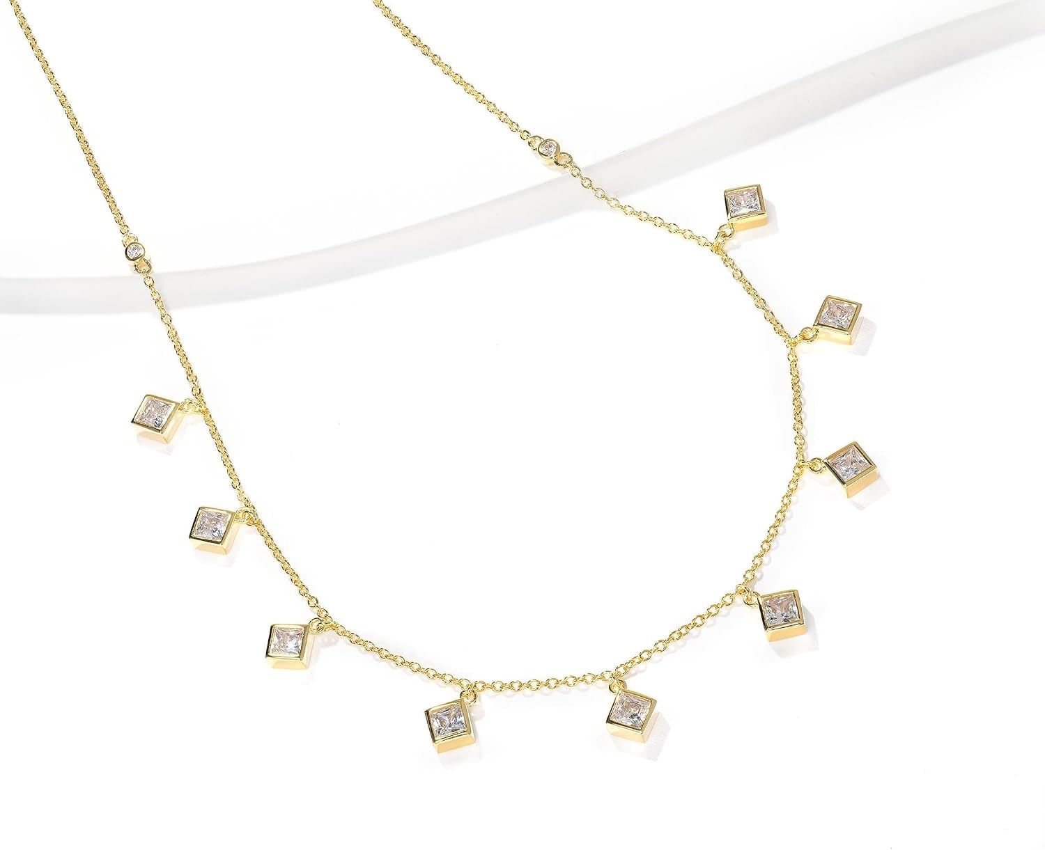 Kathy Levine Sterling Silver Cubic Zirconia Princess Cut Necklace, 18 to 20 Inches
