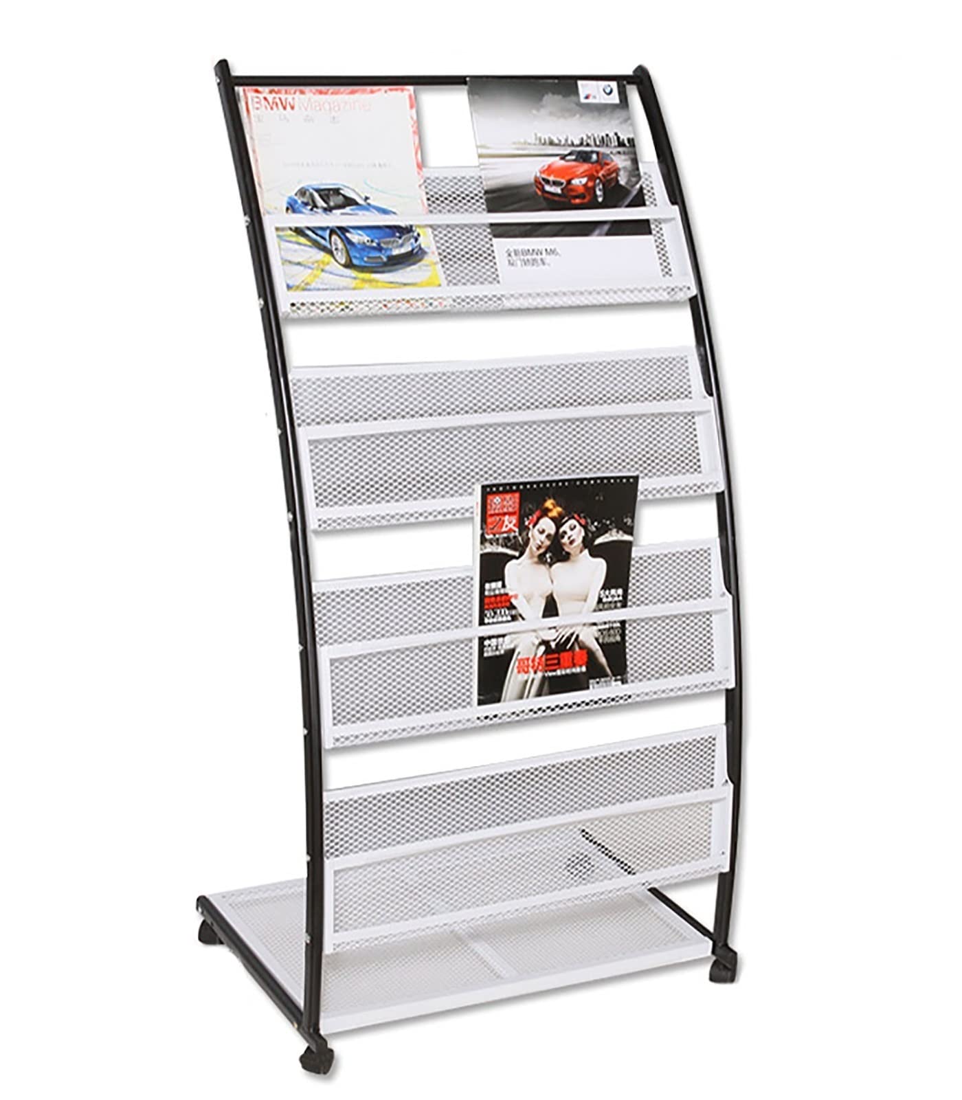 Estante para revistas y folletos de pie, Soporte de Malla para Carteles comerciales con 5 Bolsillos, Expositor Duradero para folletos de bibliotecas y aeropuertos