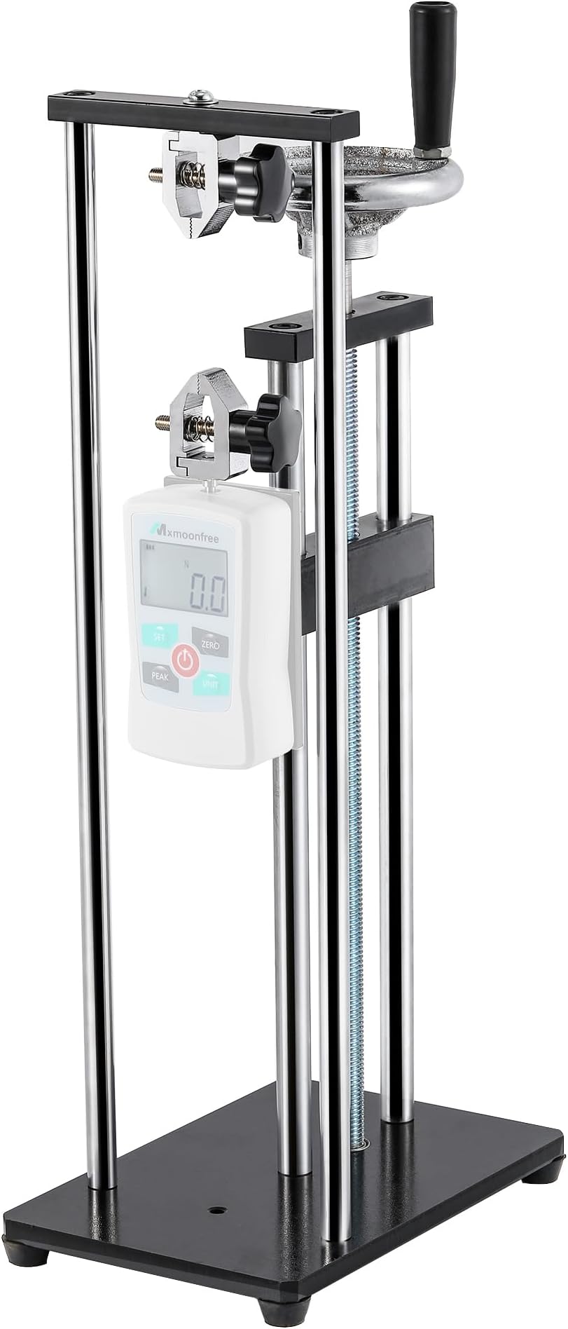 Force Gauge Stand Manual Force Test Stand Push Pull Gauge, Hand Wheel Operated, with 250mm/9.8’’ Stroke, 2 Pcs Testing Clamp, for Compression and Tension Testing (for ZMF model Force Gauge)