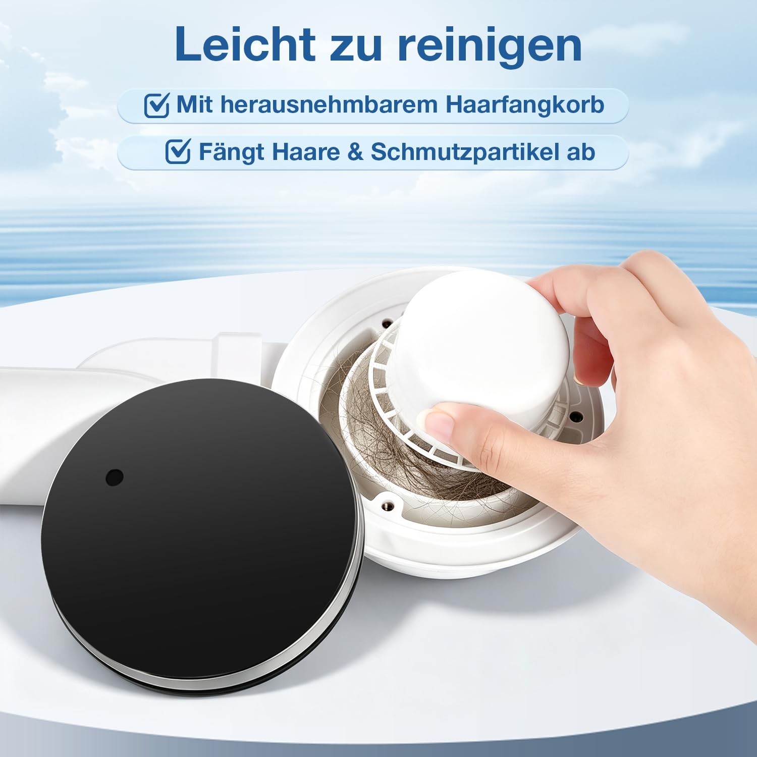 Bonde de douche Ø 90 mm noir mat pour receveur de douche en ABS