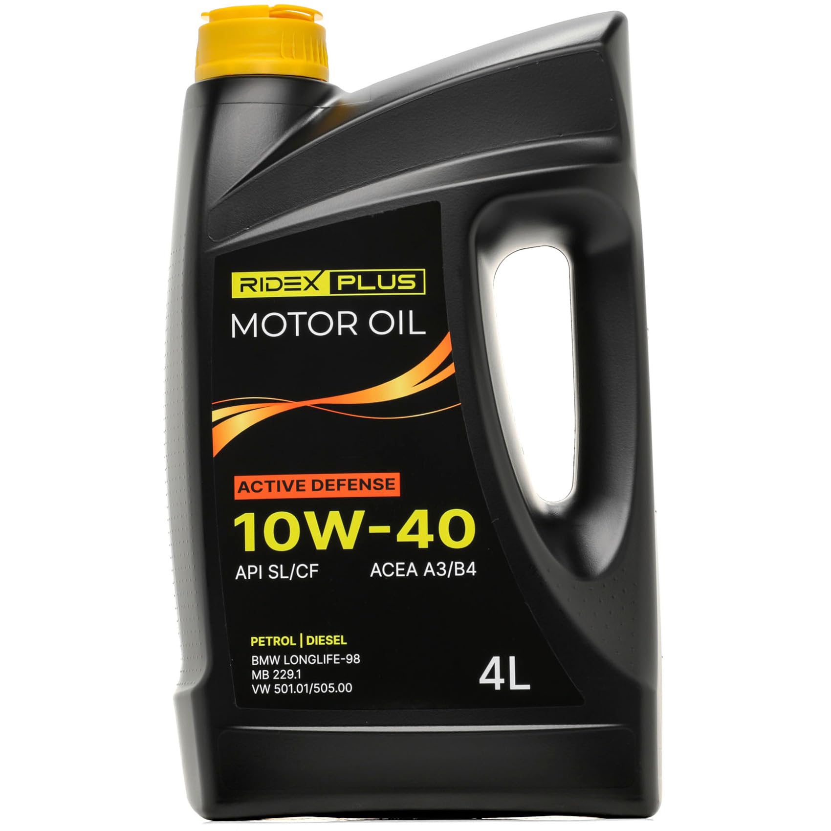 RIDEX PLUS Active Defense Huile en Partie Synthétique 10W-​40, Longlife-​98 MB 229.1, 4L Compatible avec VW Golf IV 3/​5 portes 1J1 Golf V 3/​5 portes 1K1 Polo IV 3/​5 portes 9N, 9A Touran I 1T1, 1T2