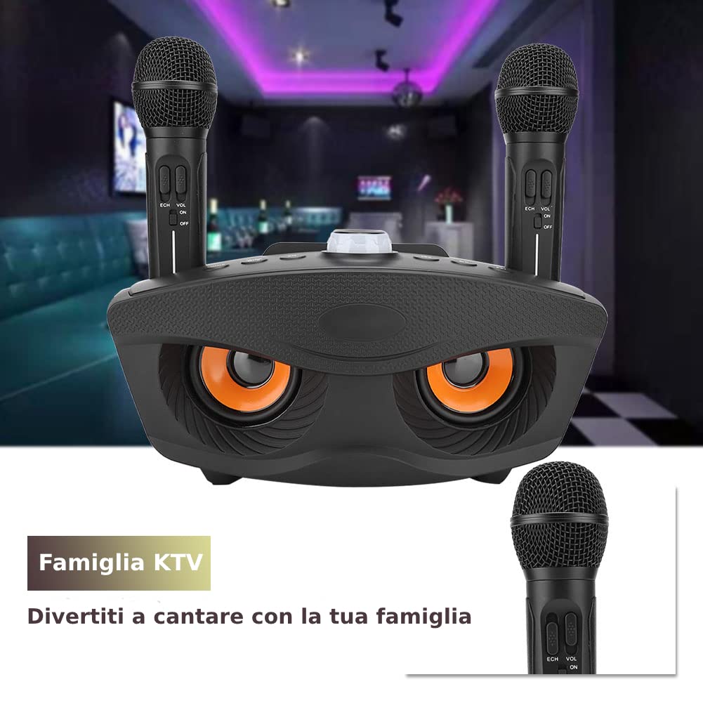 ASHATA Impianto Karaoke,Cassa Impianto Audio Karaoke con Microfono Professionale Karaoke con 2 Microfoni Wireless, Supporta Ingresso AUX,Buon Regalo per Bambini Adulti (Nero)
