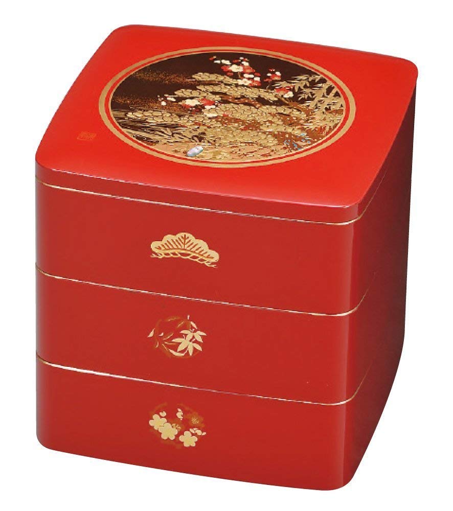 重箱   3段   松竹梅 美品】会津塗 沈金松竹梅 重箱 あけぼの 6.5三段重 金蒔絵 漆