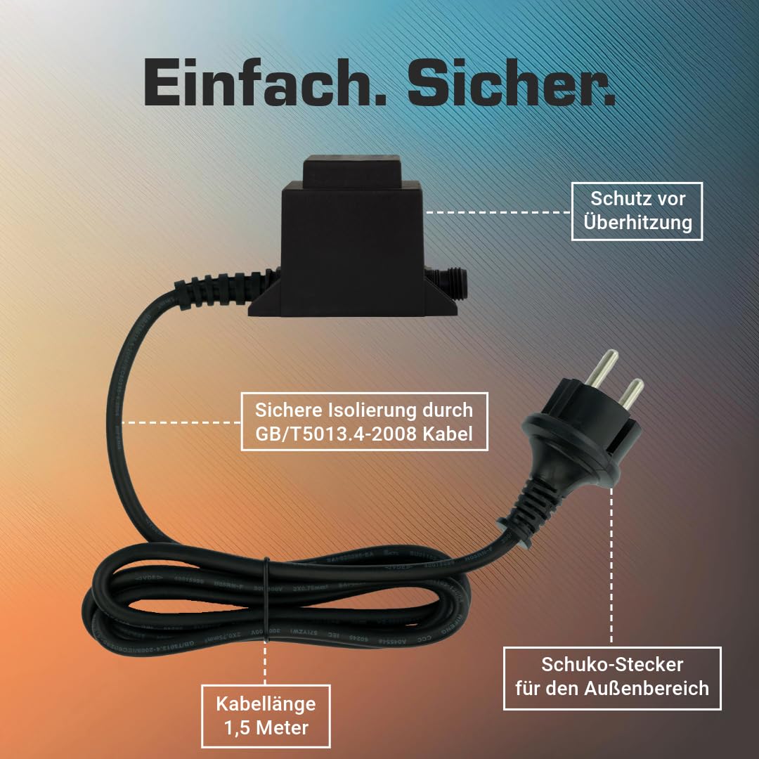 Kerry Electronics Transformator IP44 30 VA, 12 V, prąd zmienny AC/AC, przewód zasilający 2 m, zasilacz, 12 V