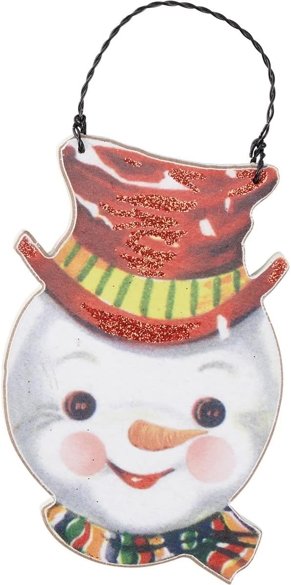 Vintage Snowmen Wooden Christmas Ornament Set with Glitter Accents