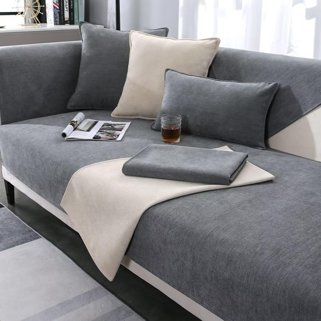 GOFOHIMI Soft Chenille Sofa Cover, Funny Fuzzy Uk Sofa Cover, Couch Covers, Sofa Protector, Chenille Fabric Furniture Protector Sofa Cover, Settee Covers, Herringbone Chenille Sofa Cover
