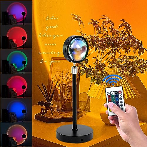 Sunset Lamp Projection, Golden Hour Sunlight Lamp Projector, Remote Control Floor Lamp, 16 Colors Changing Night Light for Valentines Day Decor, 360 Degree Rotation, Photography/Party/Home/Bedroom