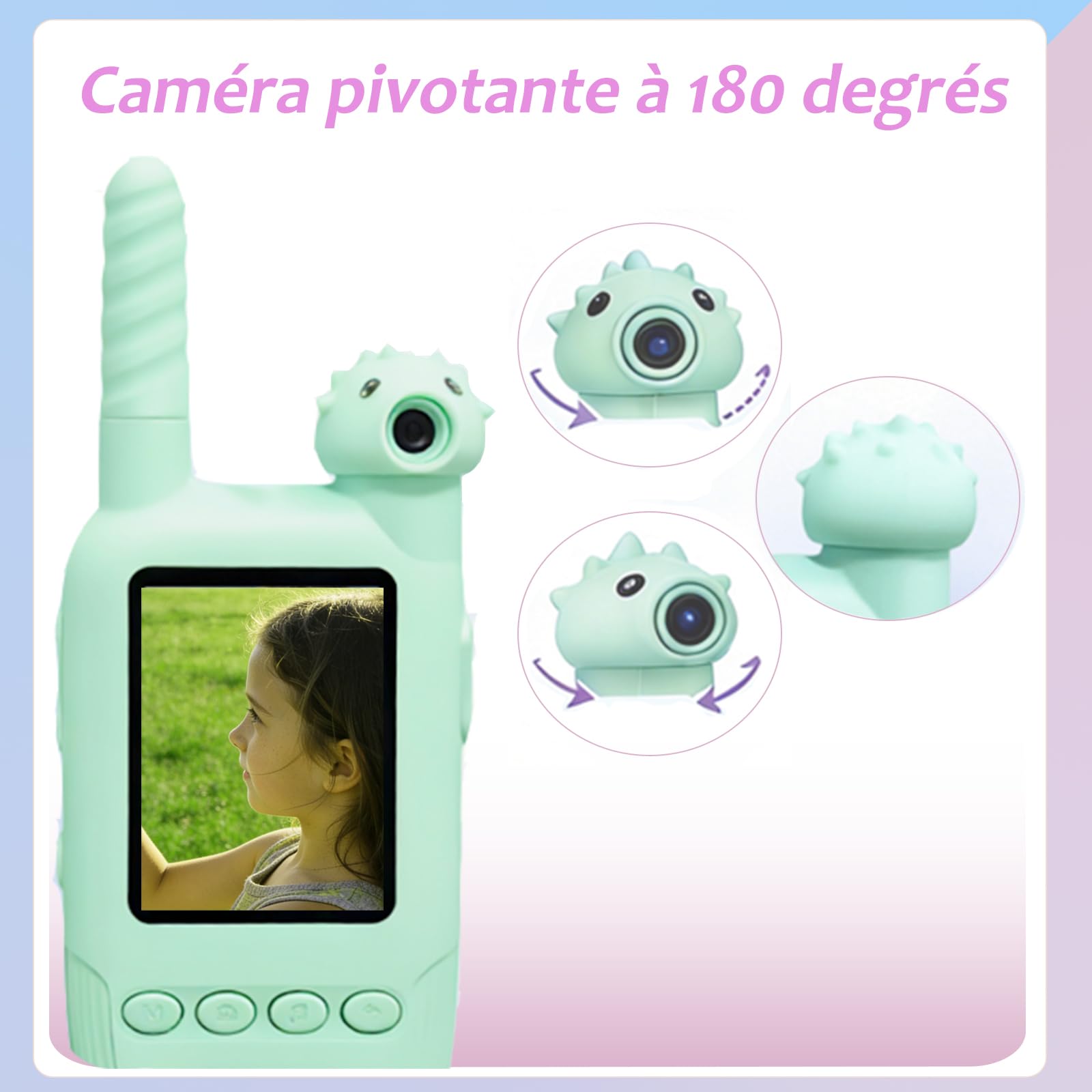 Talkies-Walkies Vidéo pour Enfants avec Caméra Pivotante à 180° Talkies-Walkies Charge USB-C Changeur de Voix Talkie-walkie pour Le Camping, Les Voyages, la Randonnée, Cadeau pour Enfants