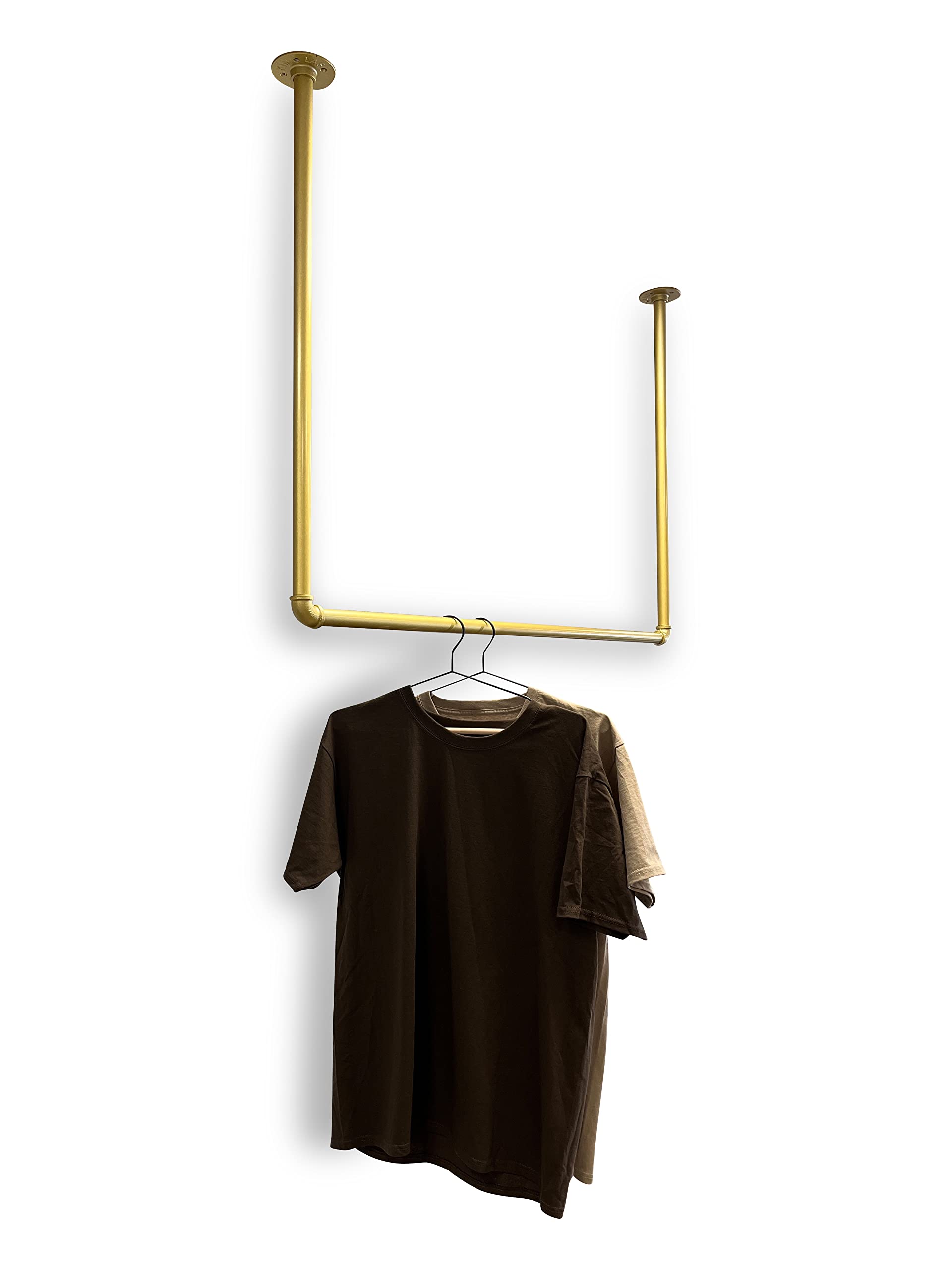 Perchero, estilo industrial, diseño dorado para pared, ancho 50 cm x profundidad 30 cm | barra de armario | montaje en pared | vestidor | dormitorio | armario