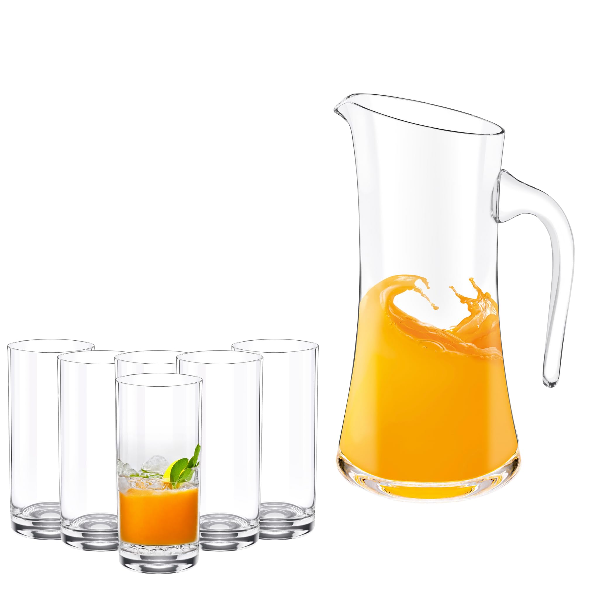 Wilmax szklany dzbanek 1,5 l z 6 szklankami na wodę 390 ml w zestawie | dzbanek na wodę do soku, wody, mrożonej herbaty, mleka, szklanej karafki | dzbanek na wodę | nadaje się do mycia w zmywarce |