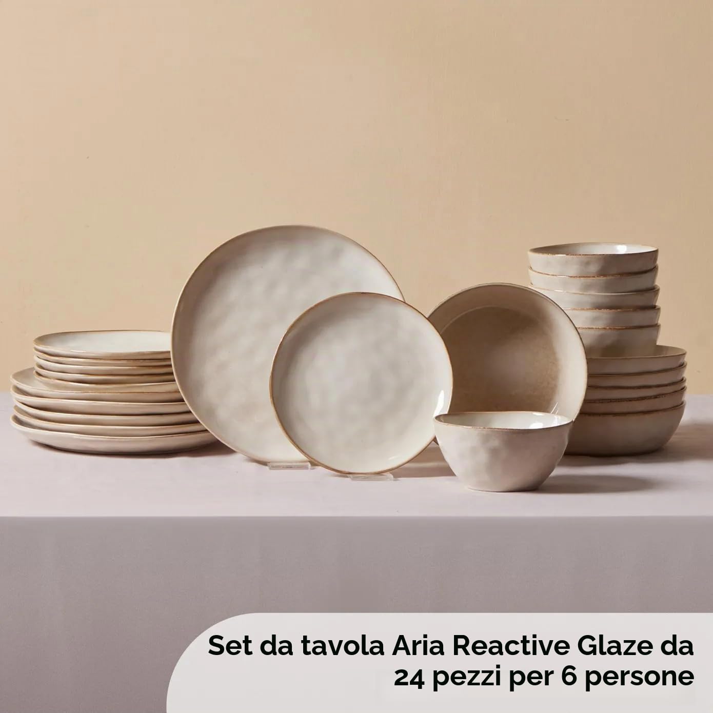 Set di stoviglie Karaca Aria Reactive per 6 persone, 24 pezzi, Beige, Servizio da tavola, Unicità in primo piano, Colori naturali, Materiale di alta qualità, Pulibile e resistente