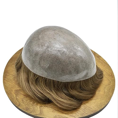 Miniatura 4 de Sistema de peluquería para hombres Piezas de cabello humano real completo 0.1MM PU piel hombres sistemas de reemplazo de cabello súper natural línea