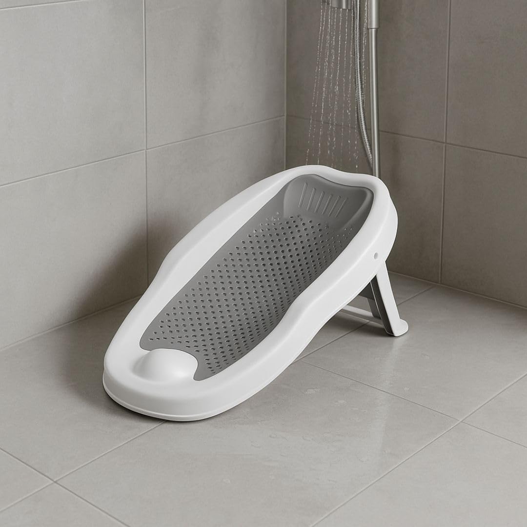 Cojín de Baño para Bebé Recién Nacidos | Almohada Flotante y Antideslizante | Apoyo Ergonómico para la Bañera | Suave, Seguro y Fácil de Secar (Gris)