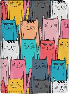 Carteira para passaporte divertida com desenho de gato, capa de couro para passaporte, acessórios de viagem para homens e mulheres