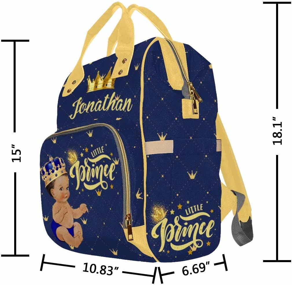 Artsadd Custom Name Baby Bags for Dad Mom, Personalized Dark Blue Stars Crown Diaper Backpack with Stroller Straps Large Capacity Nappy Bag for Boys Kids Adults