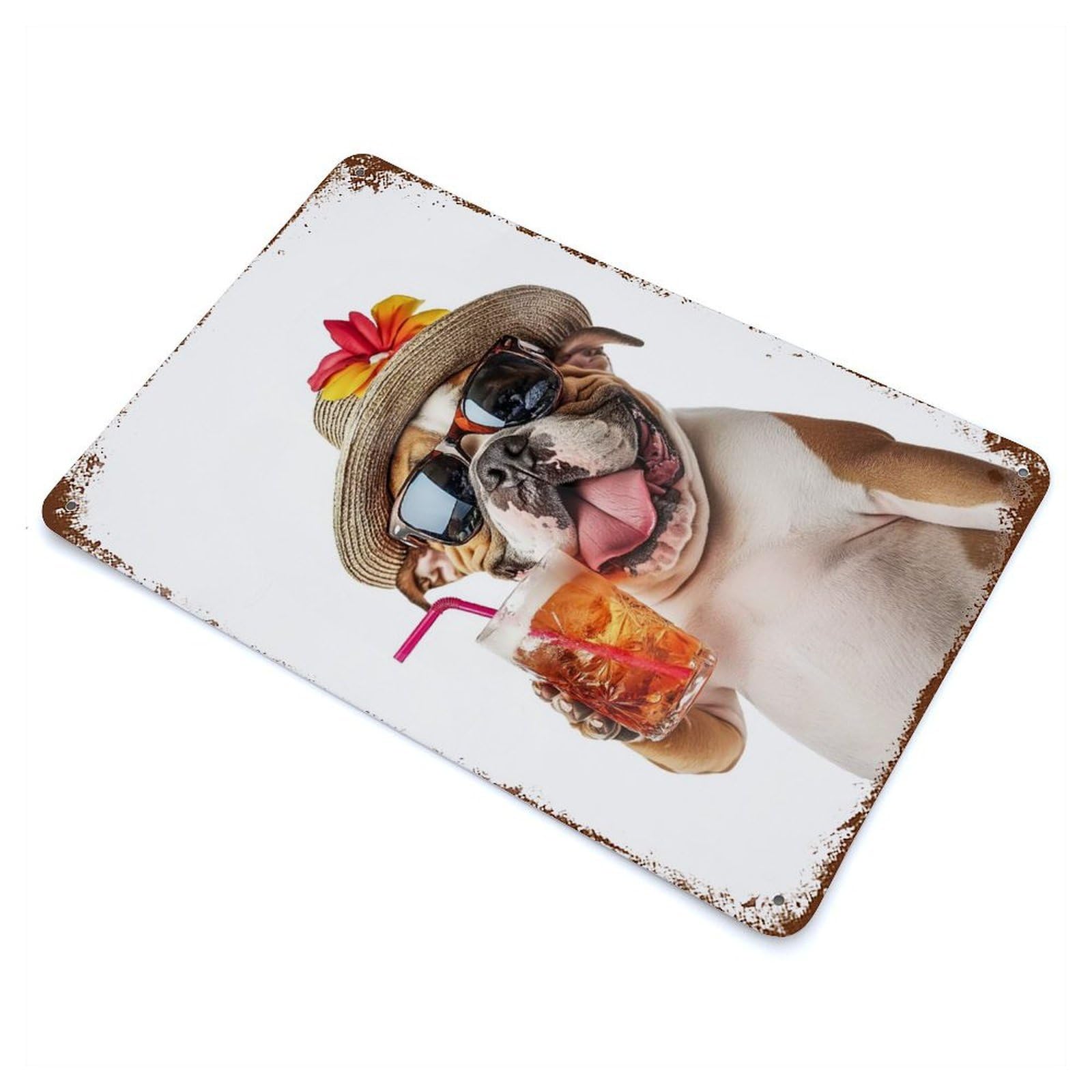 Rust Effect English Bulldog Cocktail Decorative Tin Sign 11.8"x7.9", Rustic Home Decor for Cafe, Home Bar And Lounge Decor
