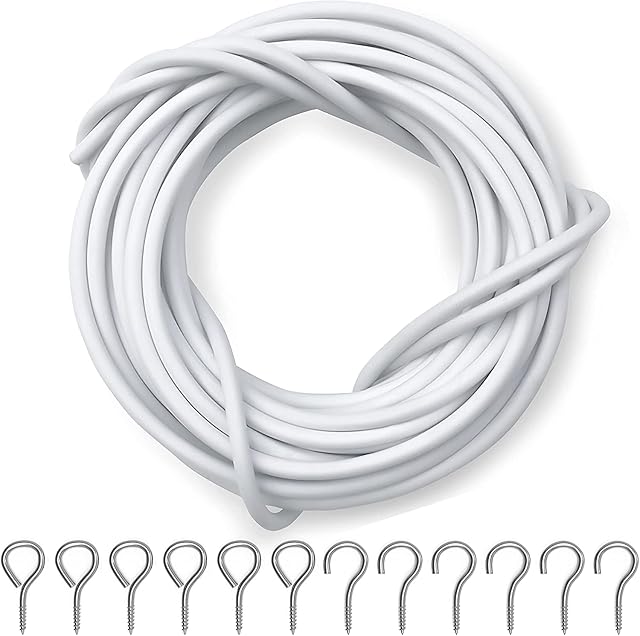 Dikots Net Curtain Wire and Hooks Set - 10M Curtain wire kit includes 25 Eyes & 25 Hooks - A Multipurpose Wire