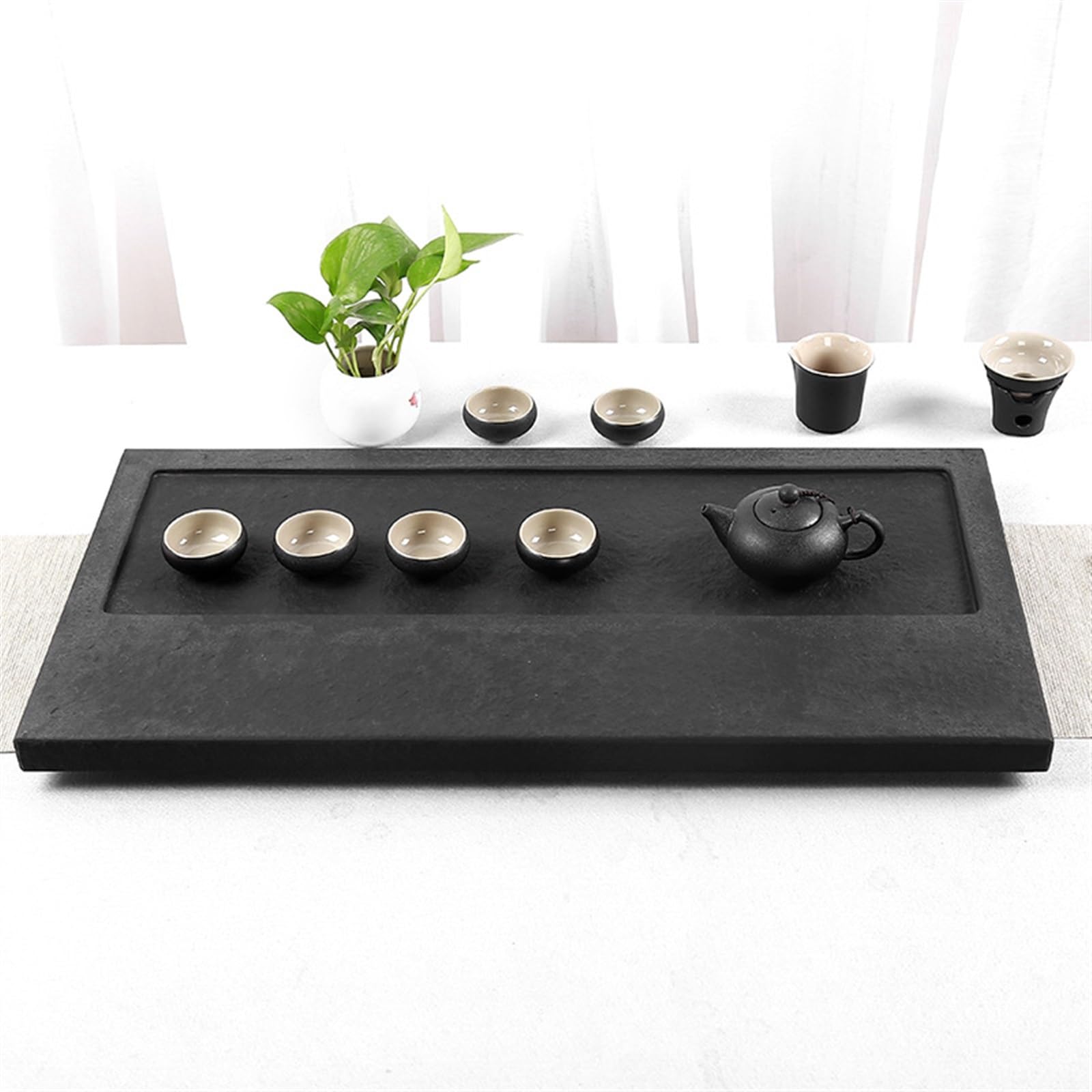 Vassoio da tè Vassoio da tè in pietra di ebano Set da tè in pietra originale semplice for uso domestico naturale Tavolo da tè Drenaggio Vassoio da tè da tavolo a bolle secche Vassoi da tè(50*20*3cm)