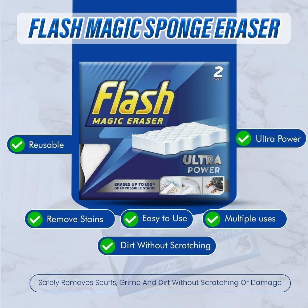Flash Ultra Power Magic Eraser Sponges - 4 Packs (8 Erasers Total) Made In Germany