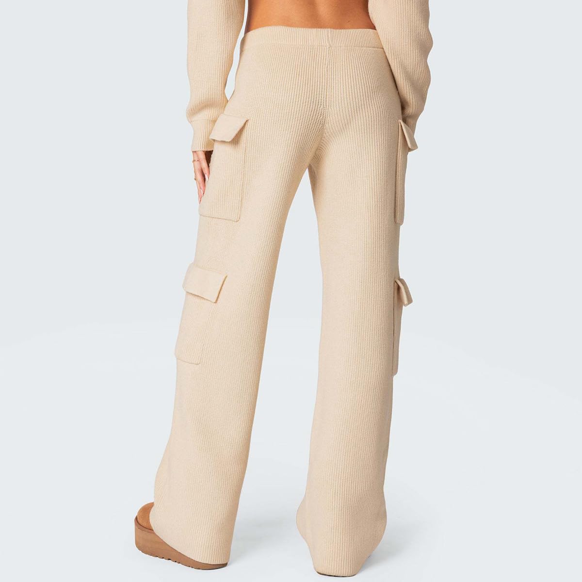 LANGWEI Conjunto Deportivo Para Mujer Ropa De Calle De Punto Cálido Conjunto De 2 Piezas Suéter Con Capucha Pantalón De Pierna Ancha Con Bolsillos