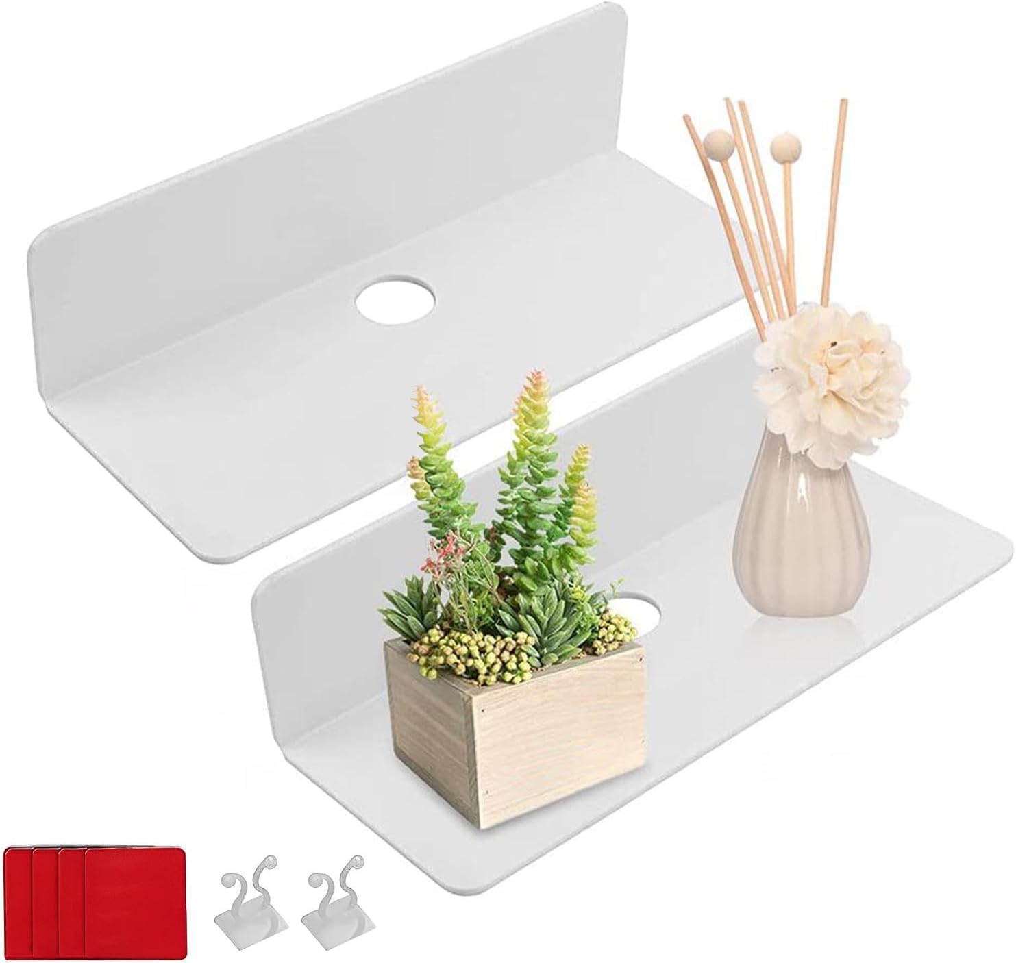 2Pcs Floating Wall Shelve White Acrylic Shelves No Drill Display Shelf