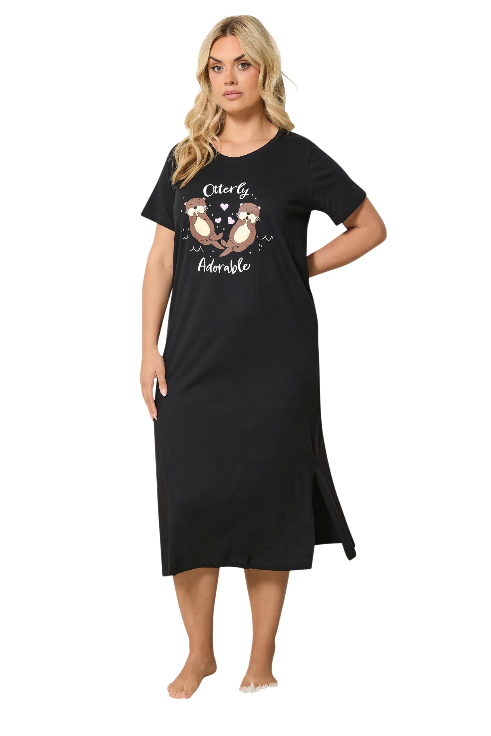 Yours Women's Jet Black Curve Black 'Otterly Adorable' Midaxi Nightdress - Plus Size Curve