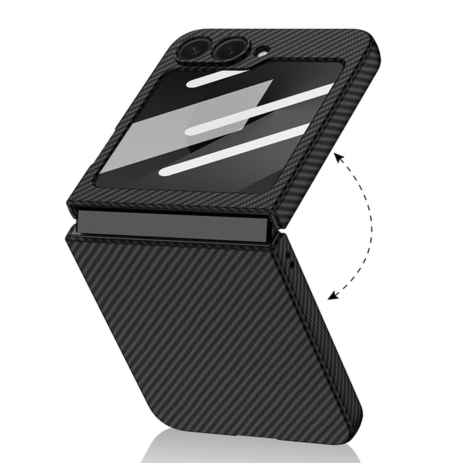 Coque pour Samsung Galaxy Z Flip 6, coque en fibre de carbone protection d'écran en cuir antichoc (noir)