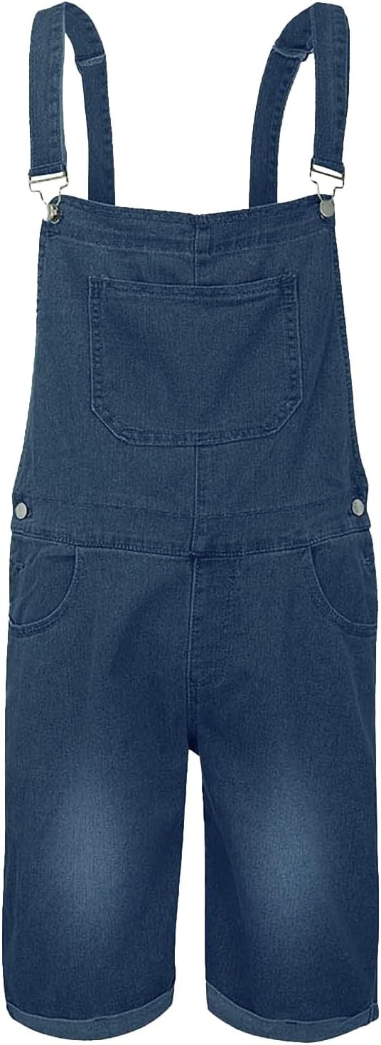 WENKOMG1 Men's Jean Denim Shorts Bib Overall Jeans Romper Casual Summer Jumpersuit, M-3XL