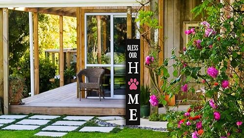 Miniatura 6 de TYmall Letrero rústico de bienvenida de 48 pulgadas para porche delantero de pie Bless Our Home, letrero de bendición para perro, gato, pata,
