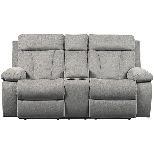 Signature Design by Ashley Mitchiner Contemporary Manual Double Reclining Loveseat with Center Console, Gray