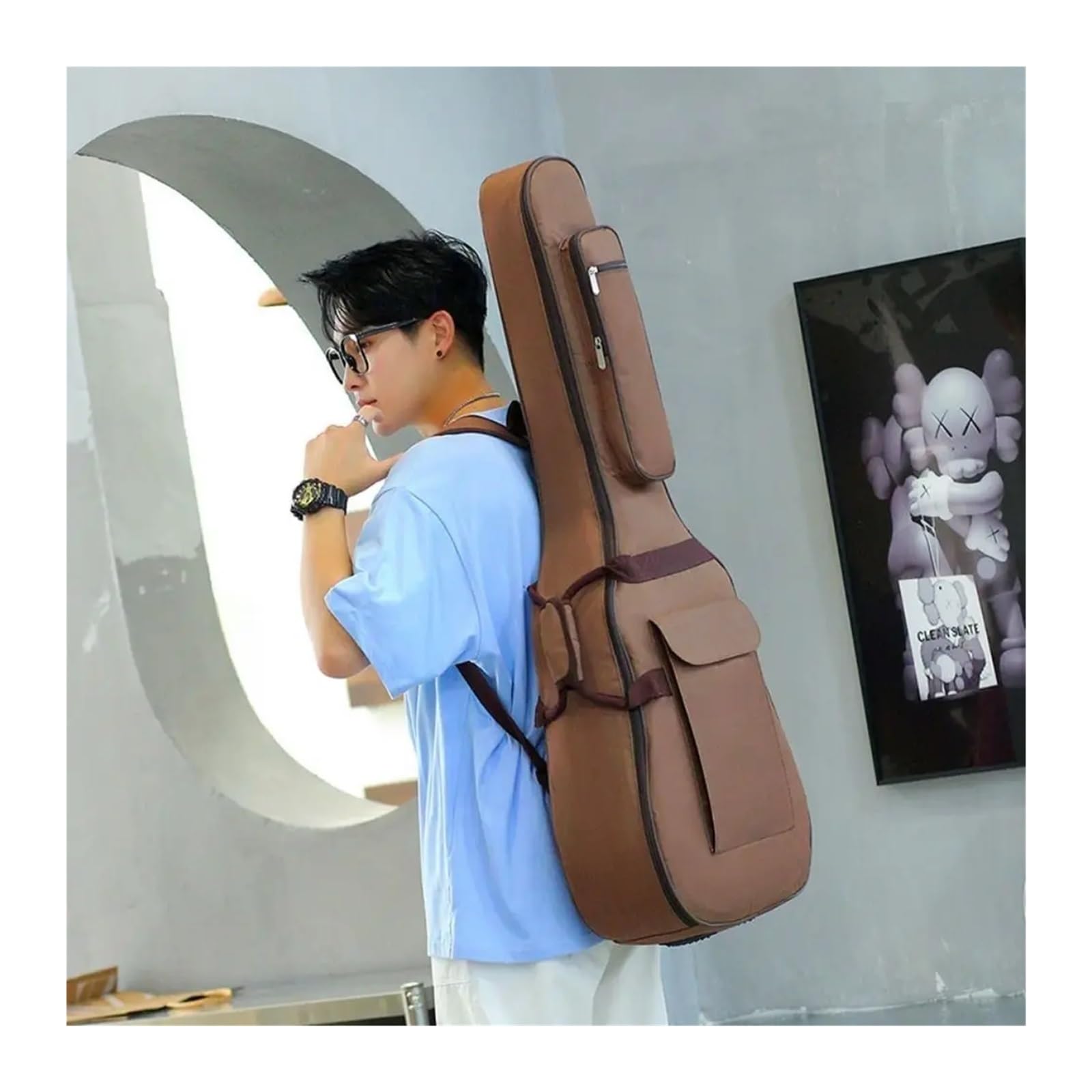 Funda para Guitarra Bolsa de Guitarra de 41 Pulgadas con Doble Correa for el Hombro, Esponja Gruesa con asa Lateral, Mochila portátil, múltiples Bolsillos, Impermeable(Beige)