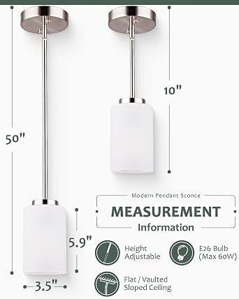 2-Light Brushed Nickel Wall Sconce Lighting Fixture with 3 Pack Brushed Nickel Mini Pendant Light Fixtures with Opal White Shades